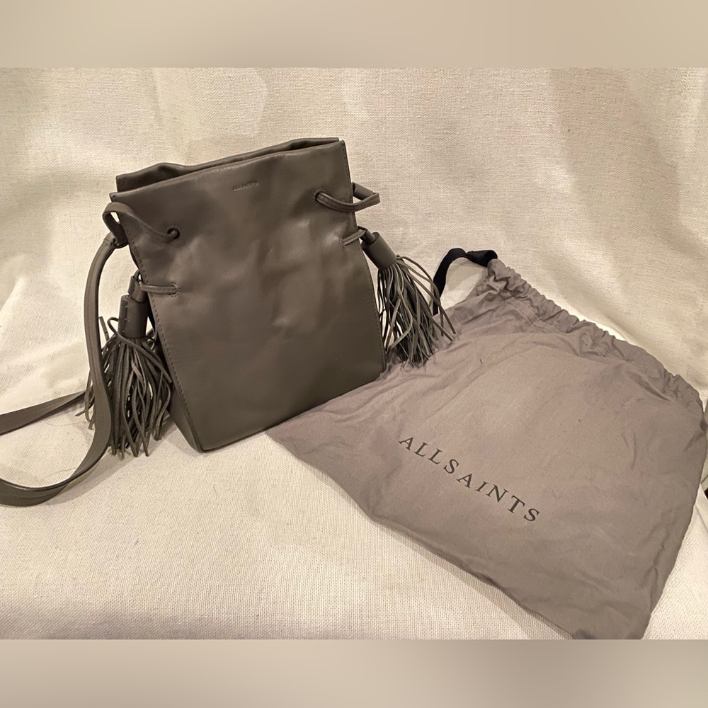 NWT: All Saints Freedom Mini Bucket Bag Khaki Green
